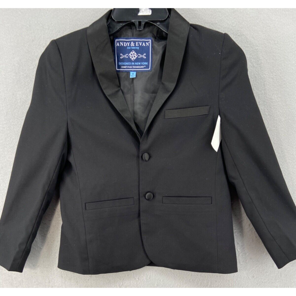 Andy & Evan Blazer Jacket Boys Sz 8 Black Satin Trim Comfy-Flex Dressy Tux